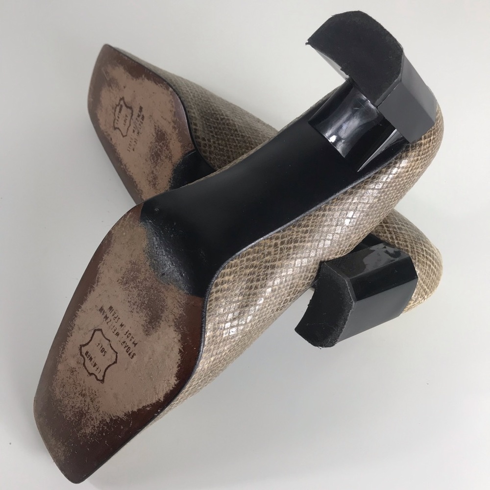 Stuart Weitzman Brown Snakeskin Block Heel Pumps - image 8